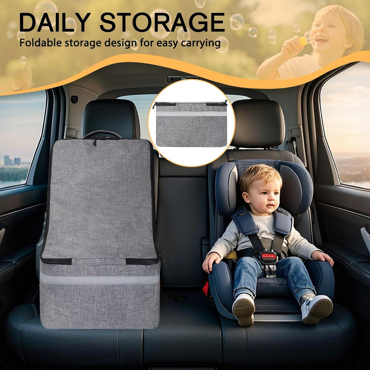 Car Seat Travel Bag for Airplane, Universal Gate Check Car Seat Bag, Padded Backpack with Waist Belt, Reflective Strips & Protective Feet, Fits Infant Convertible Booster Seats, Black