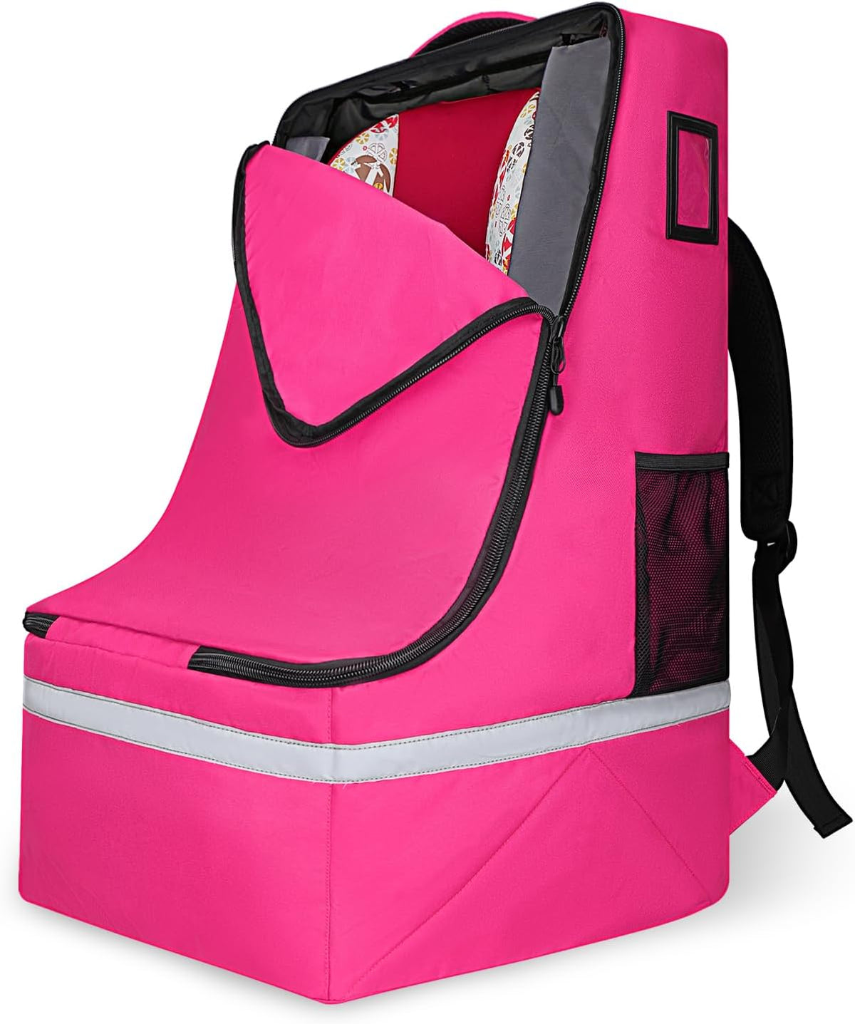 Car Seat Travel Bag for Airplane, Universal Gate Check Car Seat Bag, Padded Backpack with Waist Belt, Reflective Strips & Protective Feet, Fits Infant Convertible Booster Seats, Black