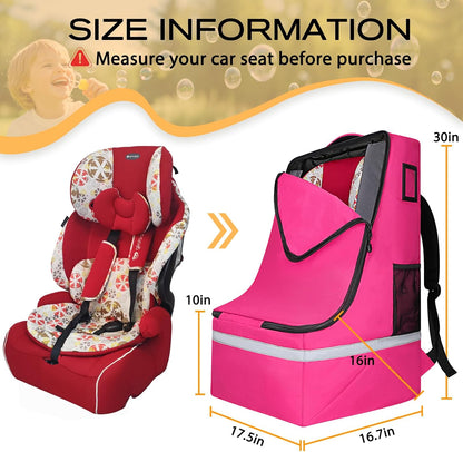 Car Seat Travel Bag for Airplane, Universal Gate Check Car Seat Bag, Padded Backpack with Waist Belt, Reflective Strips & Protective Feet, Fits Infant Convertible Booster Seats, Black