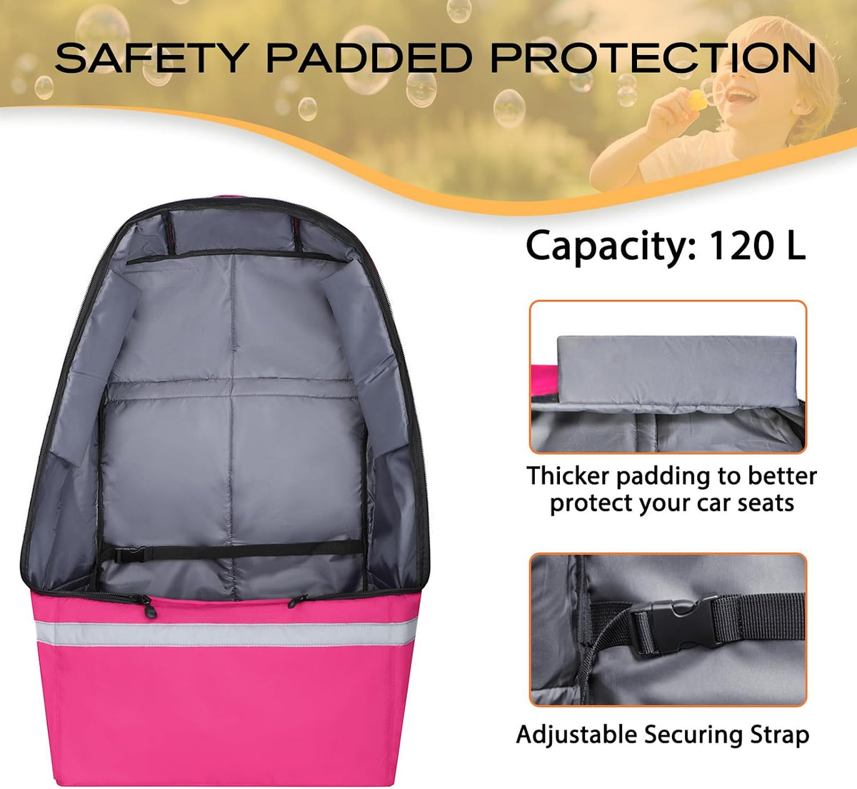 Car Seat Travel Bag for Airplane, Universal Gate Check Car Seat Bag, Padded Backpack with Waist Belt, Reflective Strips & Protective Feet, Fits Infant Convertible Booster Seats, Black