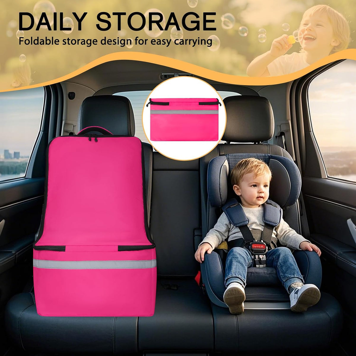 Car Seat Travel Bag for Airplane, Universal Gate Check Car Seat Bag, Padded Backpack with Waist Belt, Reflective Strips & Protective Feet, Fits Infant Convertible Booster Seats, Black