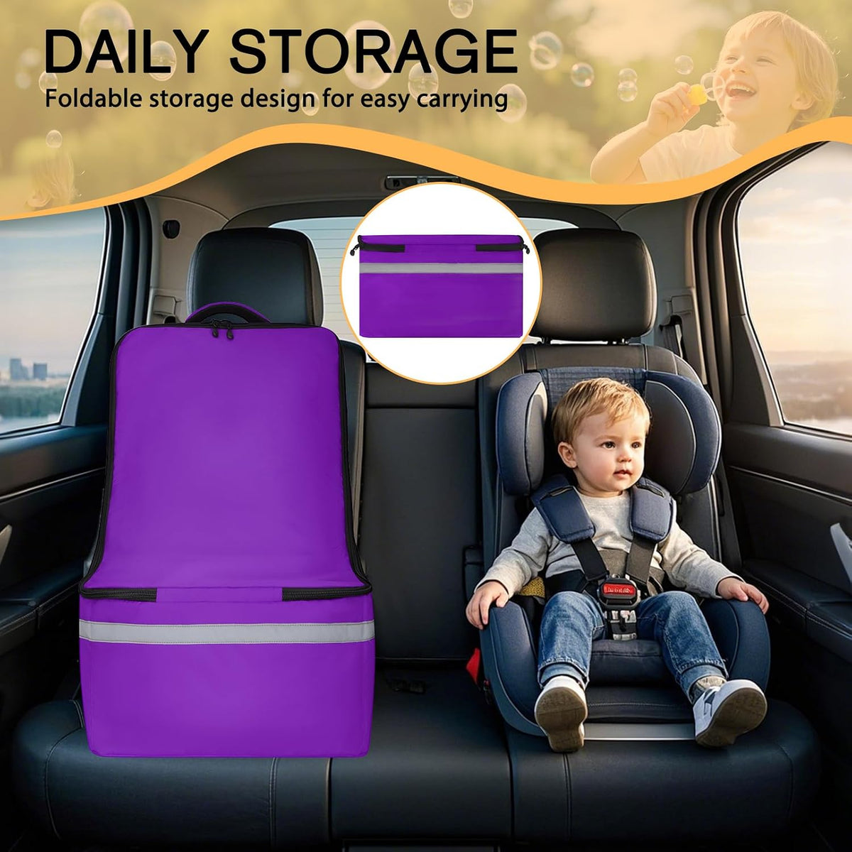 Car Seat Travel Bag for Airplane, Universal Gate Check Car Seat Bag, Padded Backpack with Waist Belt, Reflective Strips & Protective Feet, Fits Infant Convertible Booster Seats, Black