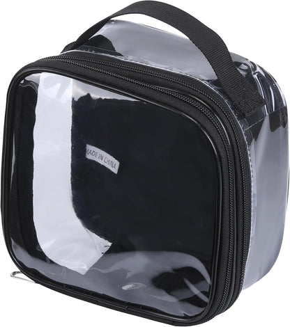 Large Clear travel bags for toiletries pouches carry on reusable,purse see-through plastic pvc TSA airport approved with handle (Black)