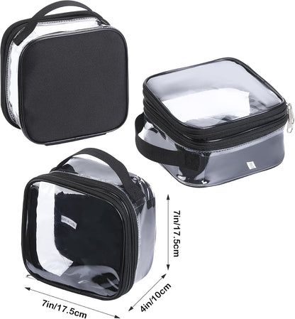 Large Clear travel bags for toiletries pouches carry on reusable,purse see-through plastic pvc TSA airport approved with handle (Black)