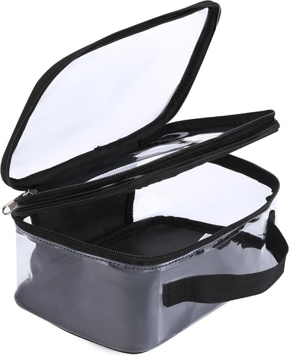 Large Clear travel bags for toiletries pouches carry on reusable,purse see-through plastic pvc TSA airport approved with handle (Black)