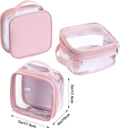Large Clear travel bags for toiletries pouches carry on reusable,purse see-through plastic pvc TSA airport approved with handle (Black)
