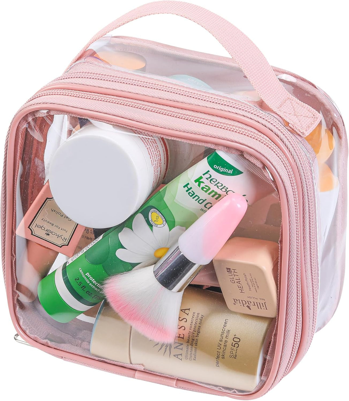 Large Clear travel bags for toiletries pouches carry on reusable,purse see-through plastic pvc TSA airport approved with handle (Black)