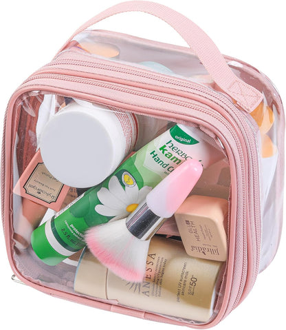 Large Clear travel bags for toiletries pouches carry on reusable,purse see-through plastic pvc TSA airport approved with handle (Black)