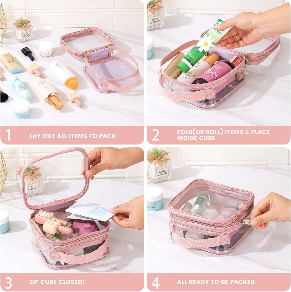 Large Clear travel bags for toiletries pouches carry on reusable,purse see-through plastic pvc TSA airport approved with handle (Black)