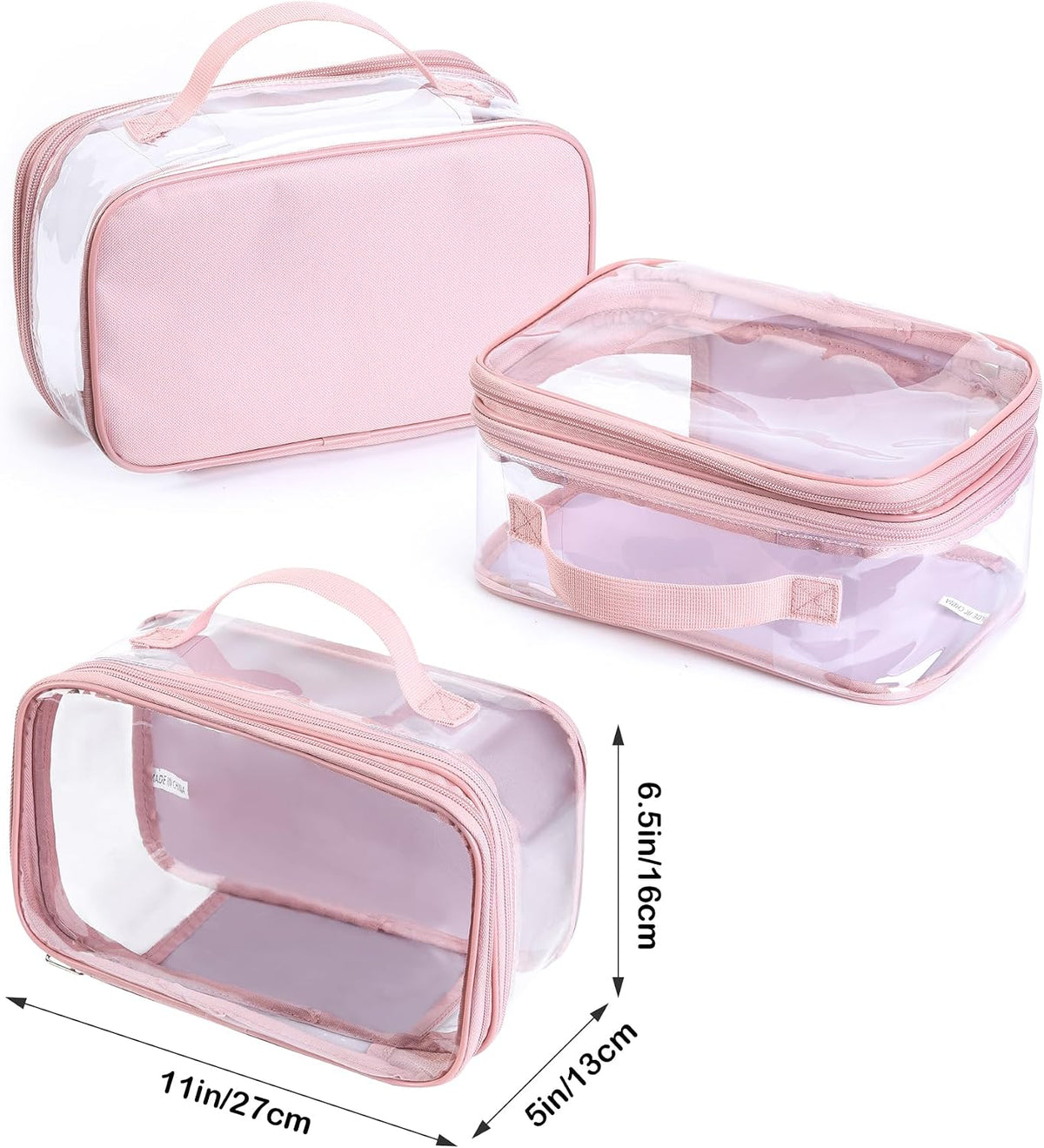 Large Clear travel bags for toiletries pouches carry on reusable,purse see-through plastic pvc TSA airport approved with handle (Black)