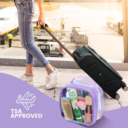 Large Clear travel bags for toiletries pouches carry on reusable,purse see-through plastic pvc TSA airport approved with handle (Black)