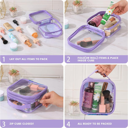 Large Clear travel bags for toiletries pouches carry on reusable,purse see-through plastic pvc TSA airport approved with handle (Black)