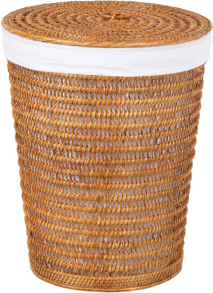 Rattan Laundry Hamper Removable Liner Clothes Basket White Wash