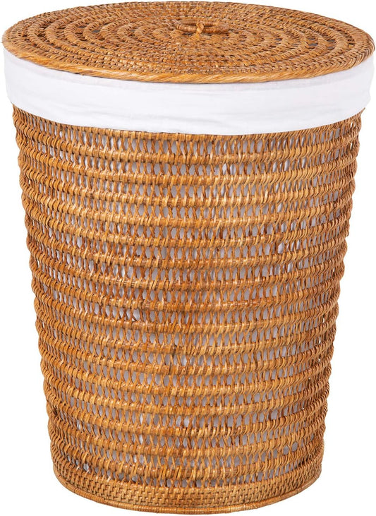 Rattan Laundry Hamper Removable Liner Clothes Basket White Wash