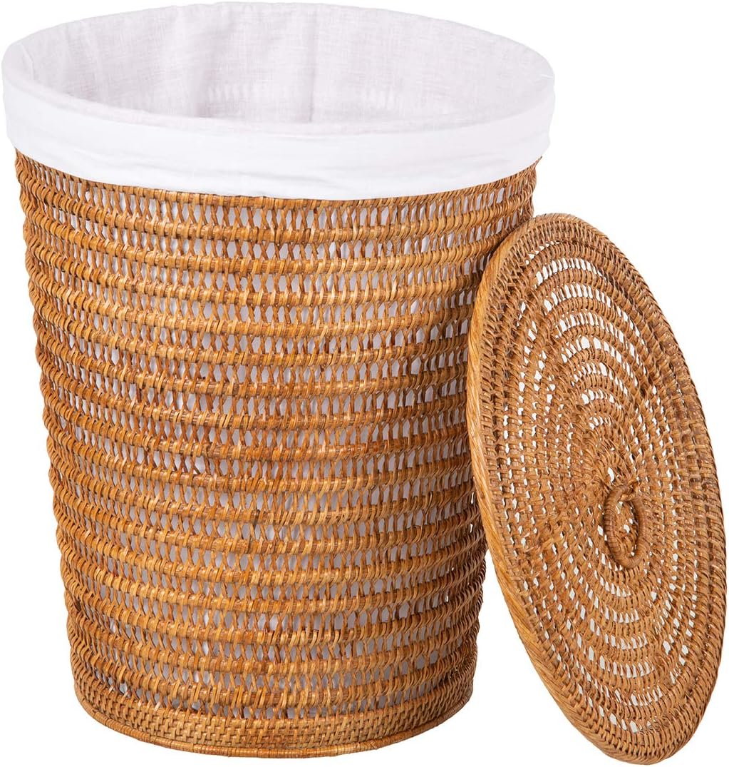 Rattan Laundry Hamper Removable Liner Clothes Basket White Wash