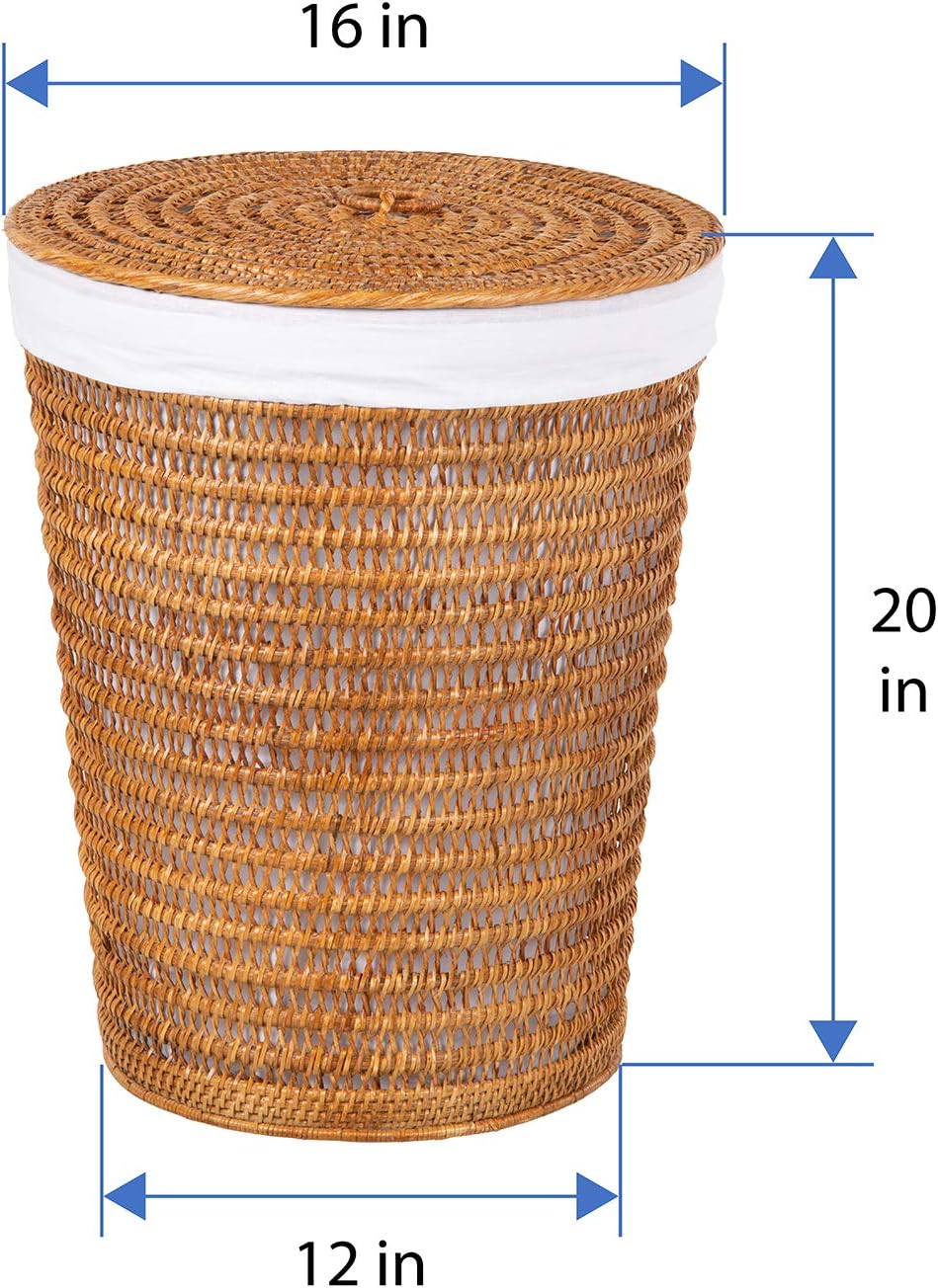 Rattan Laundry Hamper Removable Liner Clothes Basket White Wash