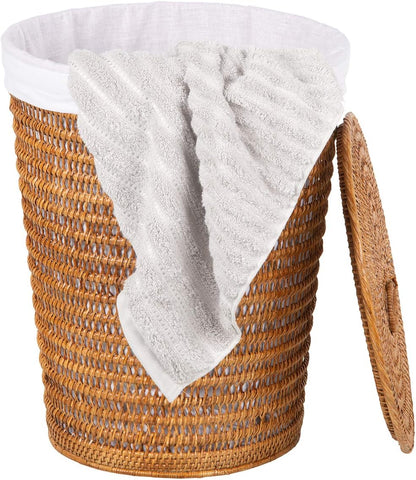 Rattan Laundry Hamper Removable Liner Clothes Basket White Wash