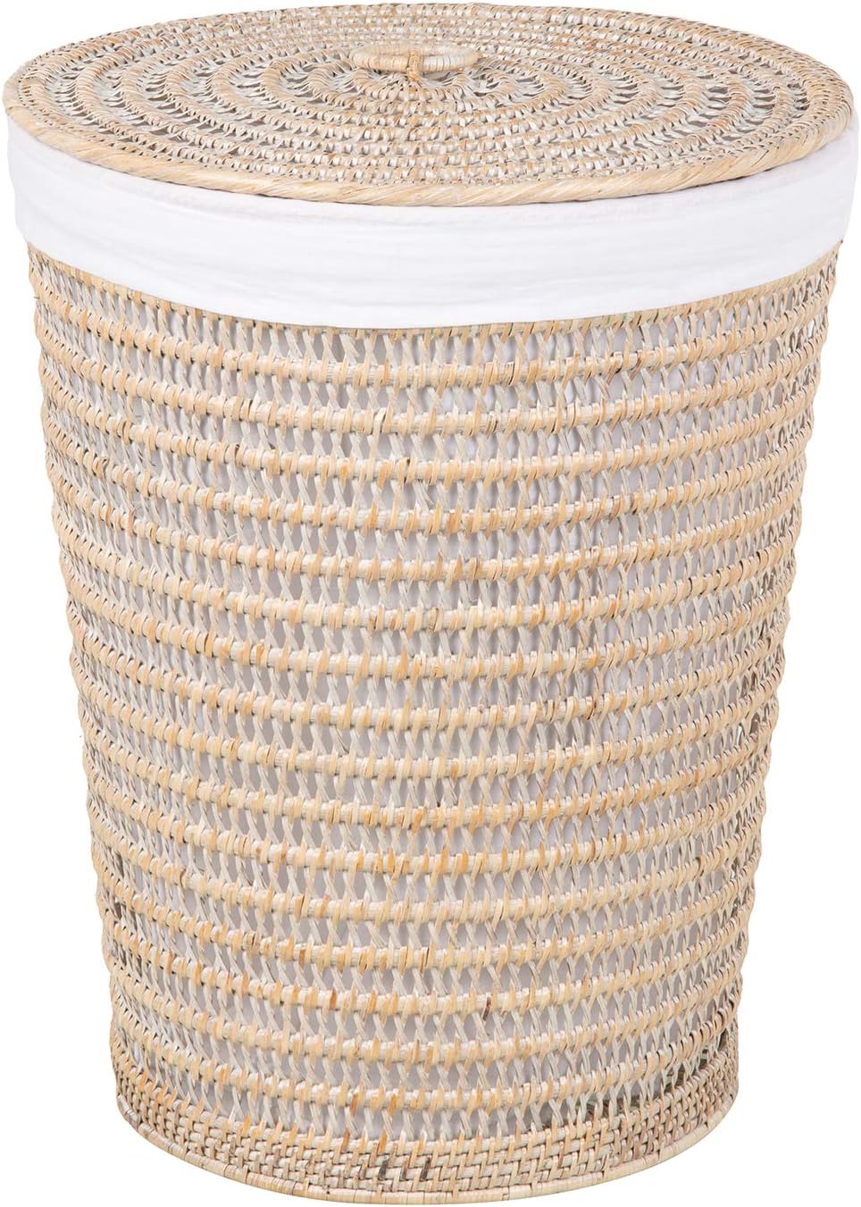 Rattan Laundry Hamper Removable Liner Clothes Basket White Wash