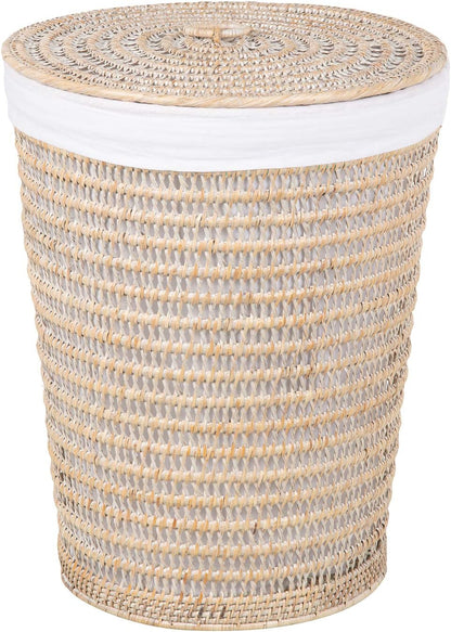 Rattan Laundry Hamper Removable Liner Clothes Basket White Wash