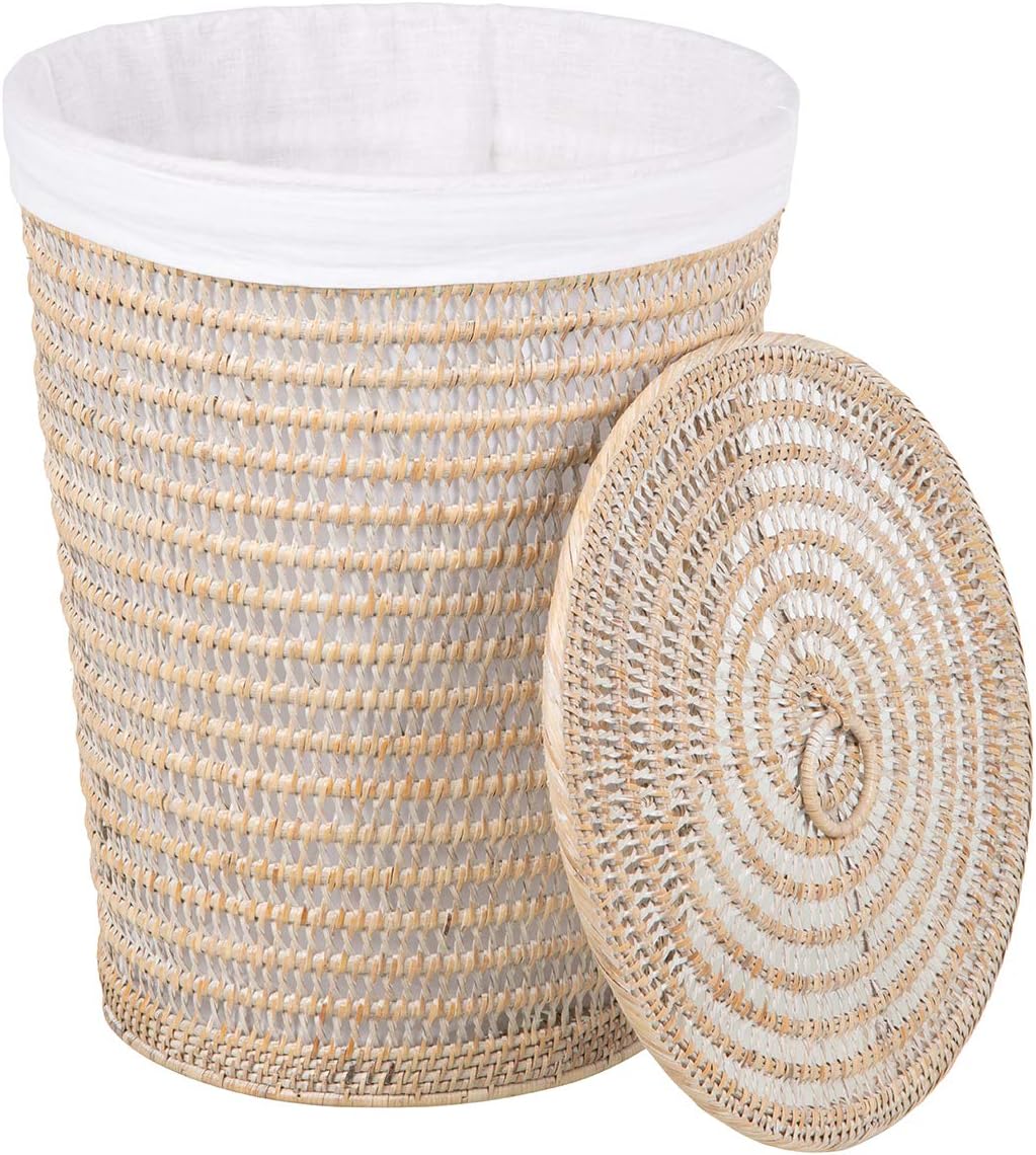 Rattan Laundry Hamper Removable Liner Clothes Basket White Wash