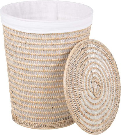 Rattan Laundry Hamper Removable Liner Clothes Basket White Wash