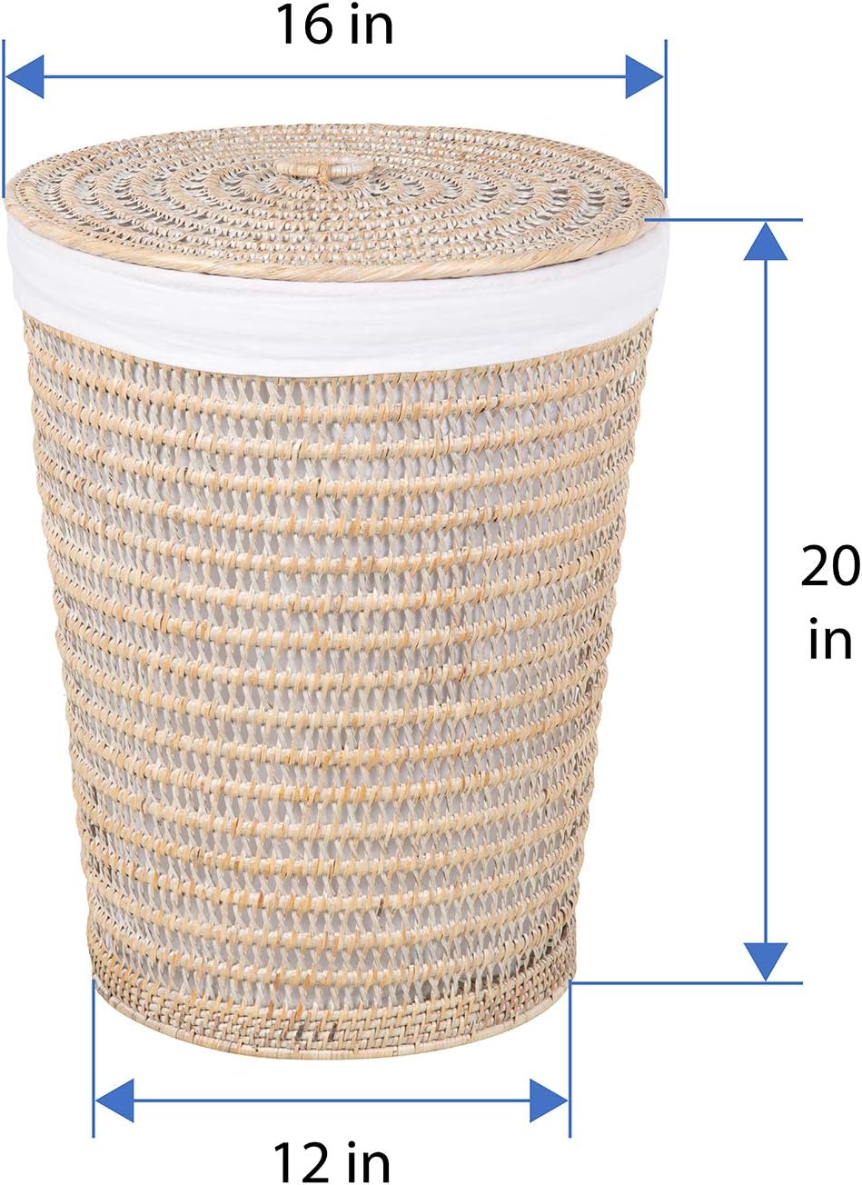 Rattan Laundry Hamper Removable Liner Clothes Basket White Wash