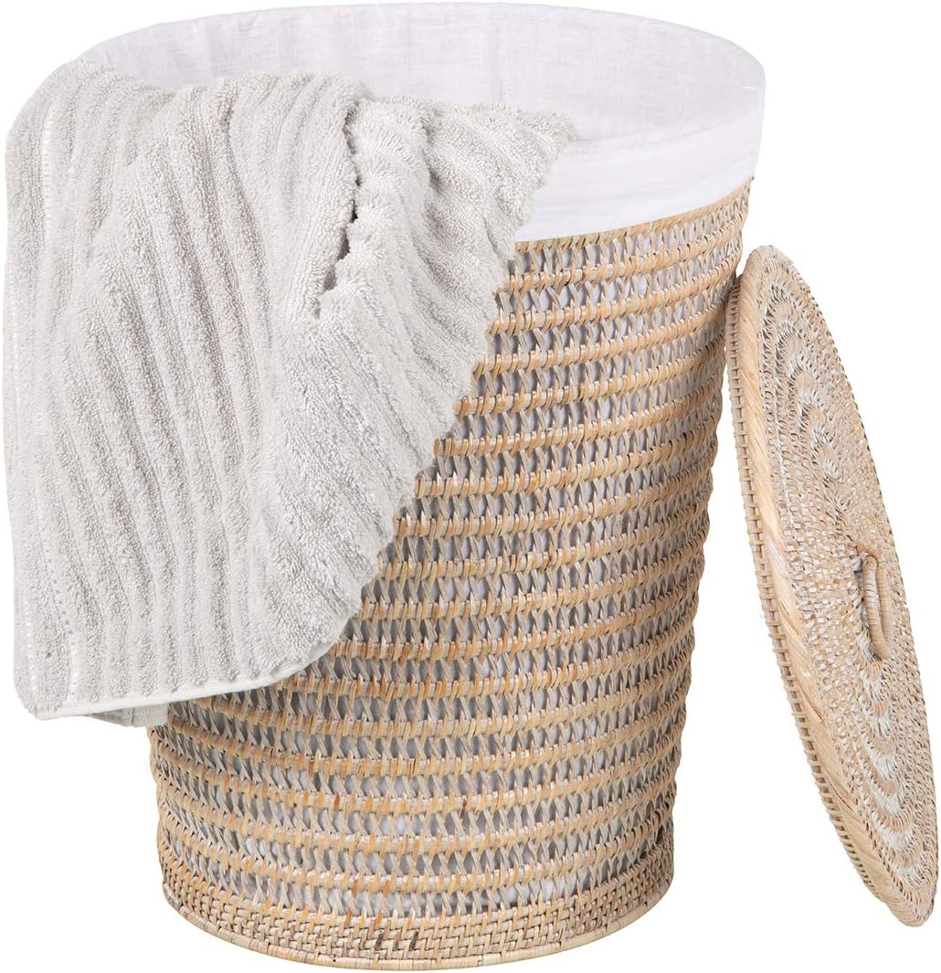 Rattan Laundry Hamper Removable Liner Clothes Basket White Wash