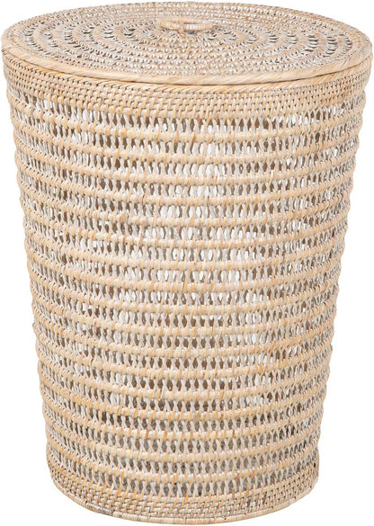 Rattan Laundry Hamper Removable Liner Clothes Basket White Wash