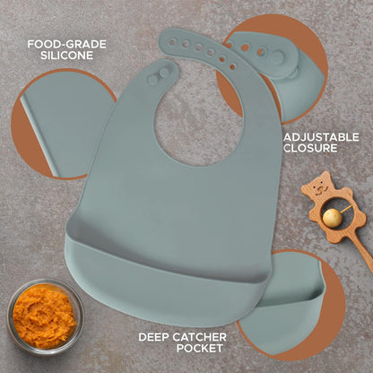 Silicone Bibs For Babies- BPA-Free Waterproof Bib With Pocket- Dishwasher Safe Feeding Bib With Food Catcher