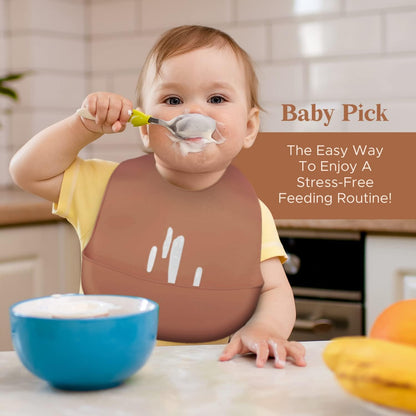 Silicone Bibs For Babies- BPA-Free Waterproof Bib With Pocket- Dishwasher Safe Feeding Bib With Food Catcher