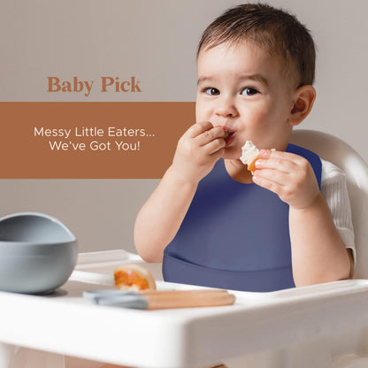 Silicone Bibs For Babies- BPA-Free Waterproof Bib With Pocket- Dishwasher Safe Feeding Bib With Food Catcher