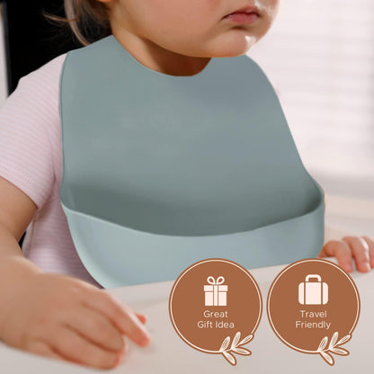 Silicone Bibs For Babies- BPA-Free Waterproof Bib With Pocket- Dishwasher Safe Feeding Bib With Food Catcher