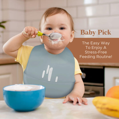 Silicone Bibs For Babies- BPA-Free Waterproof Bib With Pocket- Dishwasher Safe Feeding Bib With Food Catcher