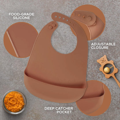 Silicone Bibs For Babies- BPA-Free Waterproof Bib With Pocket- Dishwasher Safe Feeding Bib With Food Catcher