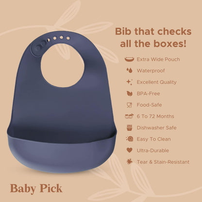 Silicone Bibs For Babies- BPA-Free Waterproof Bib With Pocket- Dishwasher Safe Feeding Bib With Food Catcher