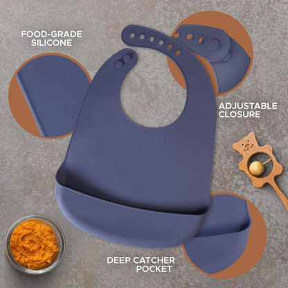 Silicone Bibs For Babies- BPA-Free Waterproof Bib With Pocket- Dishwasher Safe Feeding Bib With Food Catcher