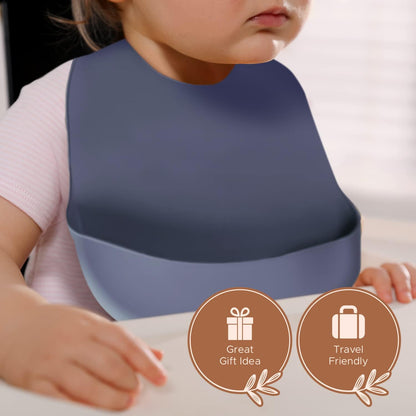 Silicone Bibs For Babies- BPA-Free Waterproof Bib With Pocket- Dishwasher Safe Feeding Bib With Food Catcher
