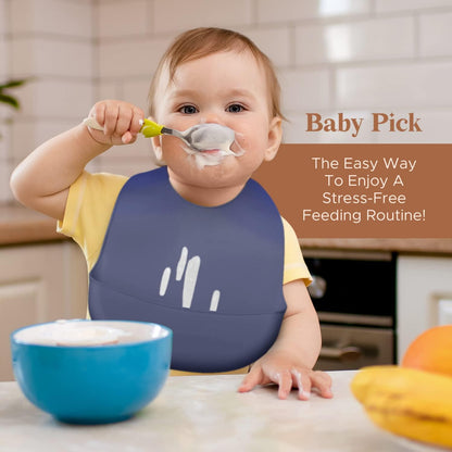 Silicone Bibs For Babies- BPA-Free Waterproof Bib With Pocket- Dishwasher Safe Feeding Bib With Food Catcher