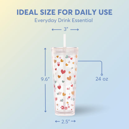 DA Plastic Tumbler With Lid And Straw, Double Wall Design, Leak Resistant Reusable BPA Free Travel Cup For Iced Coffee And Smoothies, 24oz (Pastel Purple Flowers)
