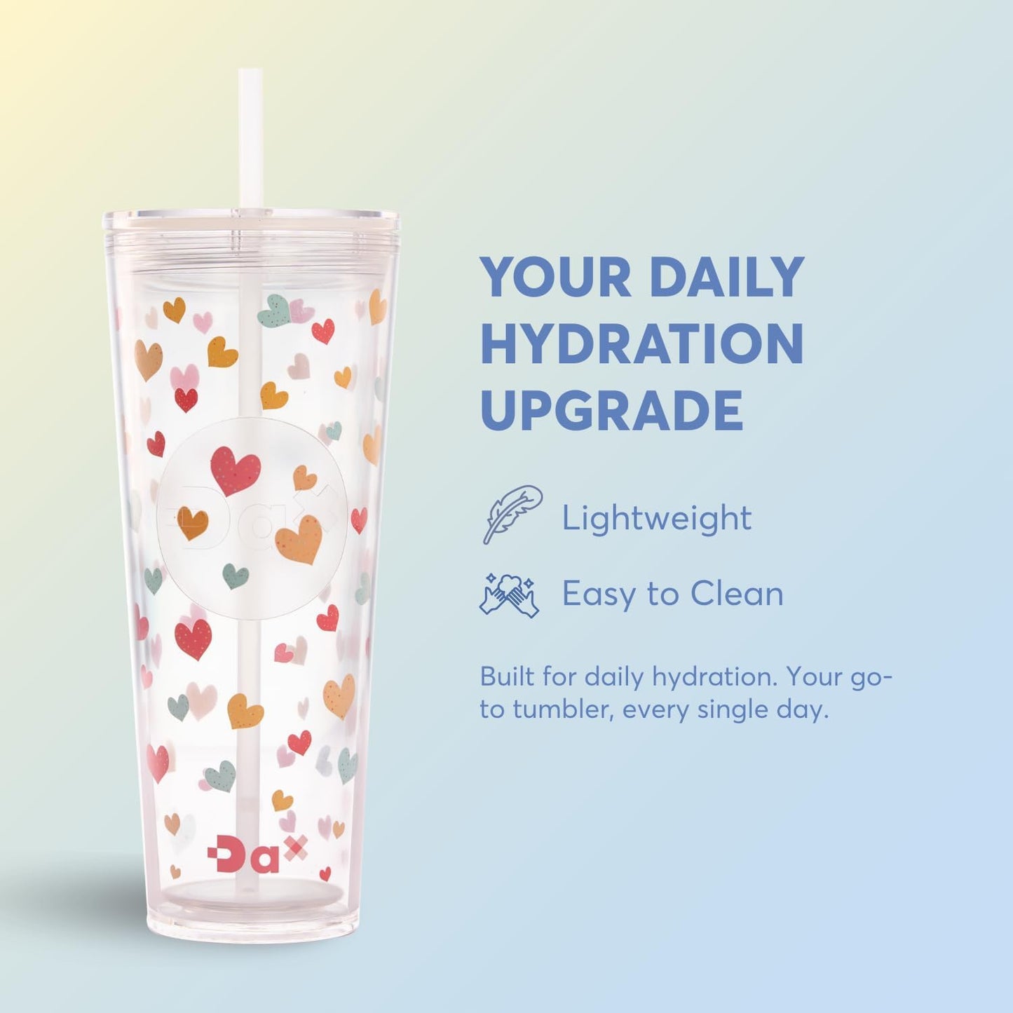 DA Plastic Tumbler With Lid And Straw, Double Wall Design, Leak Resistant Reusable BPA Free Travel Cup For Iced Coffee And Smoothies, 24oz (Pastel Purple Flowers)