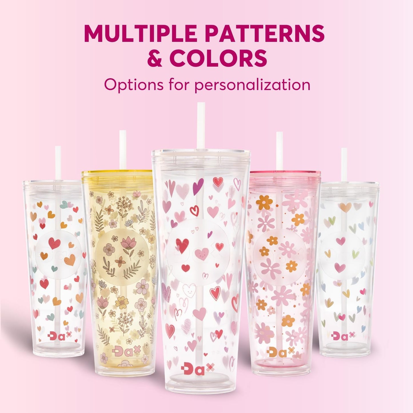 DA Plastic Tumbler With Lid And Straw, Double Wall Design, Leak Resistant Reusable BPA Free Travel Cup For Iced Coffee And Smoothies, 24oz (Pastel Purple Flowers)