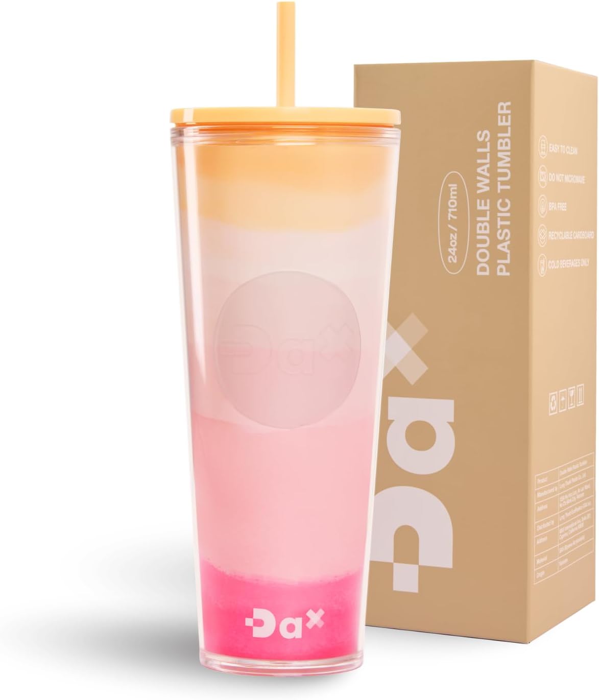 DA Plastic Tumbler With Lid And Straw, Double Wall Design, Leak Resistant Reusable BPA Free Travel Cup For Iced Coffee And Smoothies, 24oz (Pastel Purple Flowers)