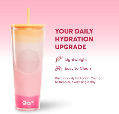 DA Plastic Tumbler With Lid And Straw, Double Wall Design, Leak Resistant Reusable BPA Free Travel Cup For Iced Coffee And Smoothies, 24oz (Pastel Purple Flowers)