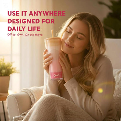 DA Plastic Tumbler With Lid And Straw, Double Wall Design, Leak Resistant Reusable BPA Free Travel Cup For Iced Coffee And Smoothies, 24oz (Pastel Purple Flowers)