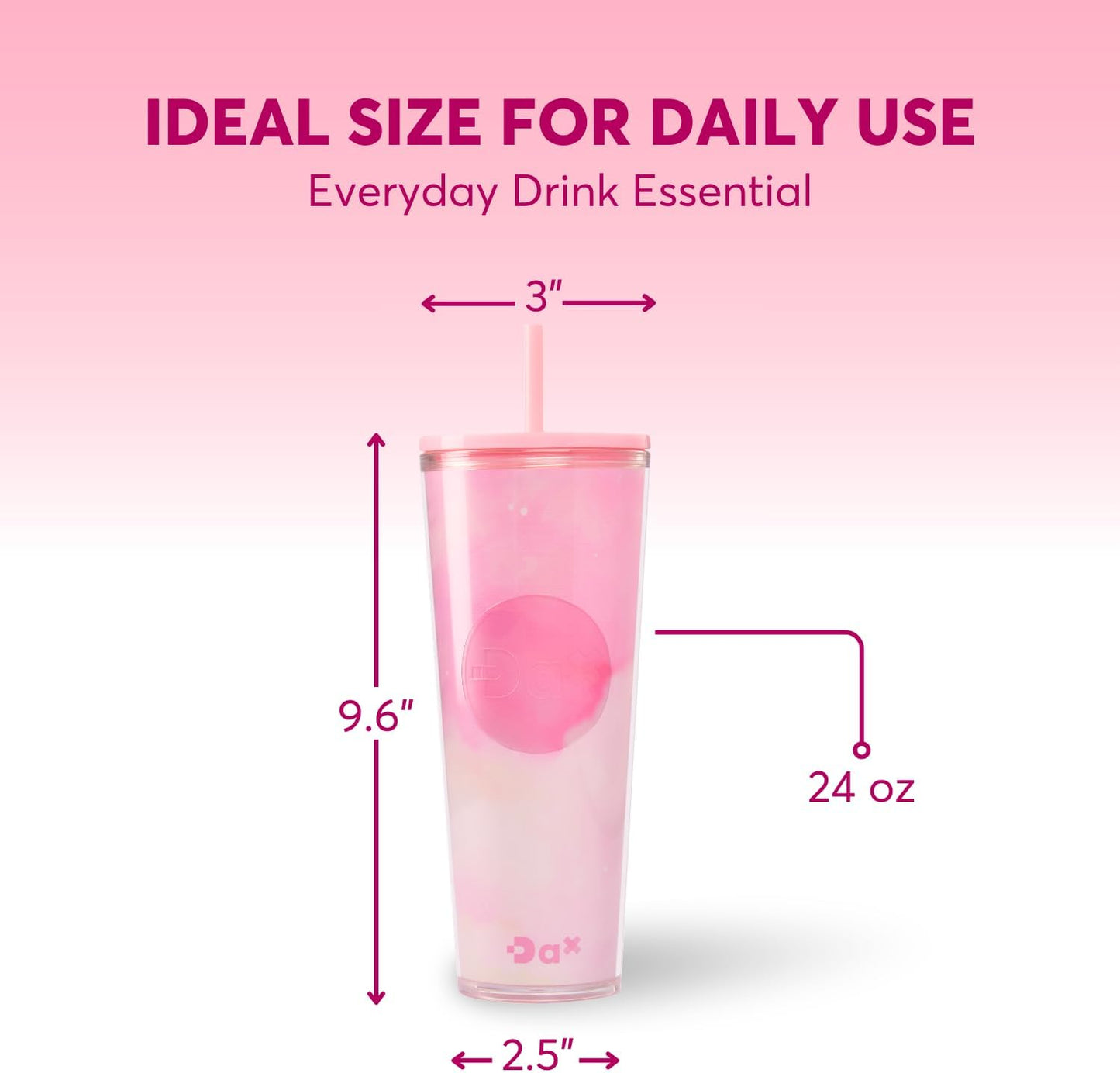 DA Plastic Tumbler With Lid And Straw, Double Wall Design, Leak Resistant Reusable BPA Free Travel Cup For Iced Coffee And Smoothies, 24oz (Pastel Purple Flowers)
