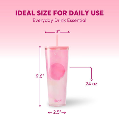 DA Plastic Tumbler With Lid And Straw, Double Wall Design, Leak Resistant Reusable BPA Free Travel Cup For Iced Coffee And Smoothies, 24oz (Pastel Purple Flowers)