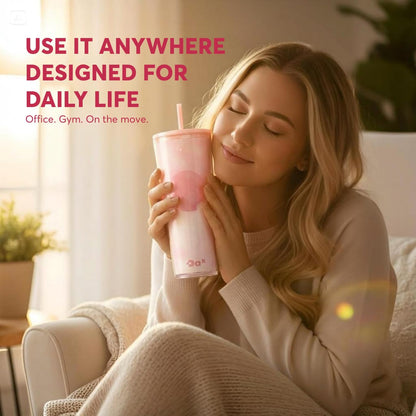 DA Plastic Tumbler With Lid And Straw, Double Wall Design, Leak Resistant Reusable BPA Free Travel Cup For Iced Coffee And Smoothies, 24oz (Pastel Purple Flowers)