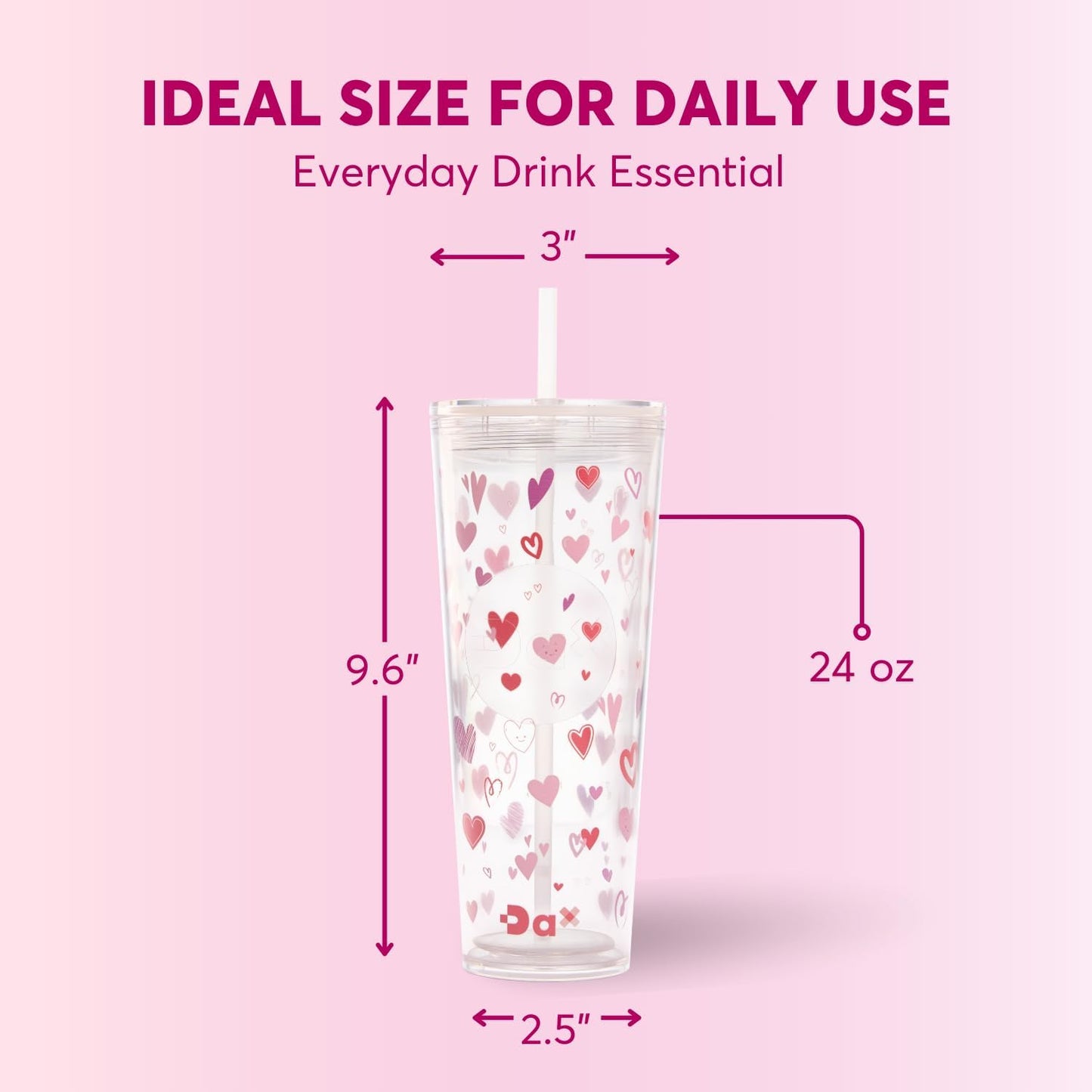 DA Plastic Tumbler With Lid And Straw, Double Wall Design, Leak Resistant Reusable BPA Free Travel Cup For Iced Coffee And Smoothies, 24oz (Pastel Purple Flowers)