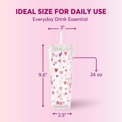 DA Plastic Tumbler With Lid And Straw, Double Wall Design, Leak Resistant Reusable BPA Free Travel Cup For Iced Coffee And Smoothies, 24oz (Pastel Purple Flowers)