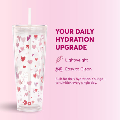 DA Plastic Tumbler With Lid And Straw, Double Wall Design, Leak Resistant Reusable BPA Free Travel Cup For Iced Coffee And Smoothies, 24oz (Pastel Purple Flowers)